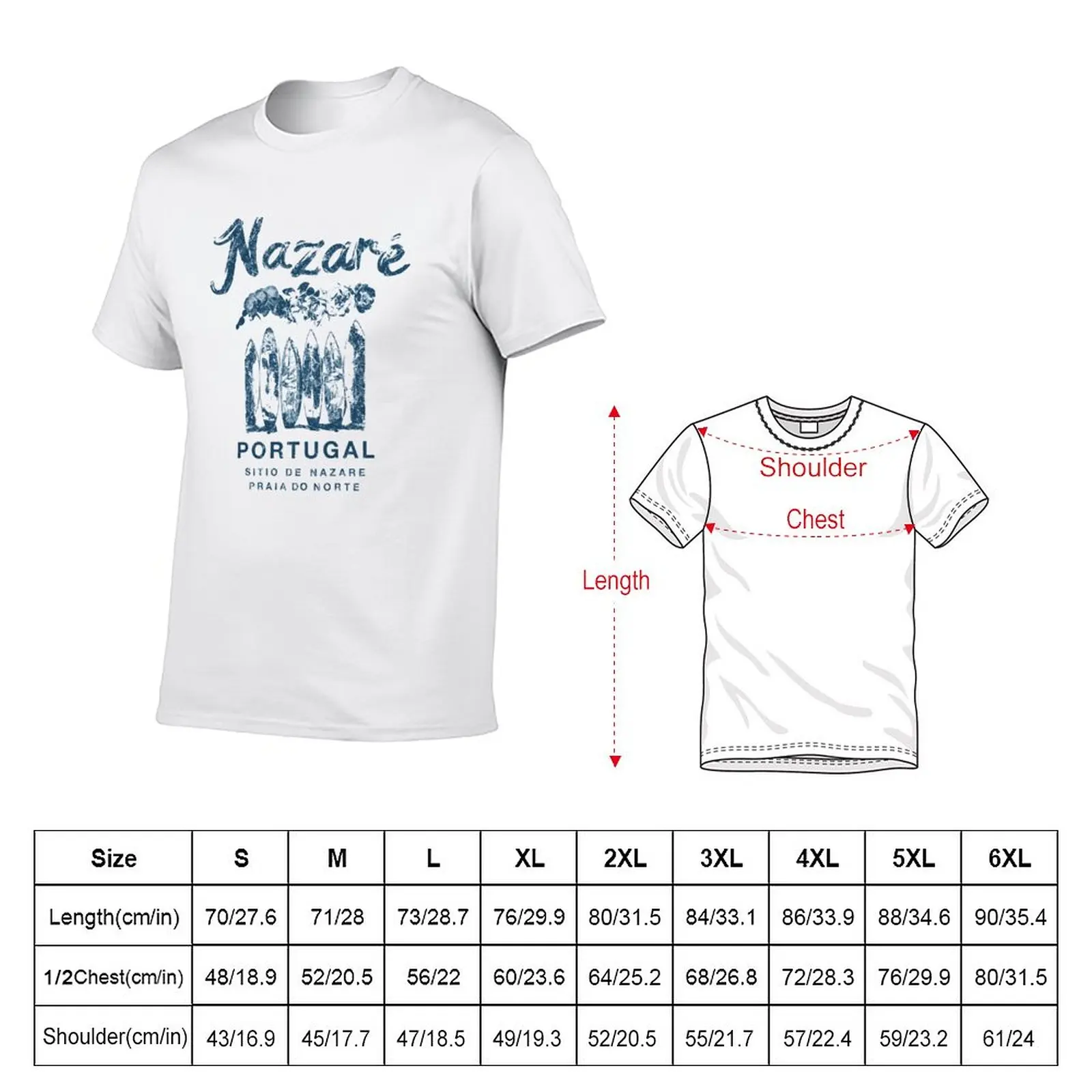 New Nazare Portugal Floral Vintage Surfing T-Shirt Short sleeve custom t shirts design your own Men's t-shirts image 2