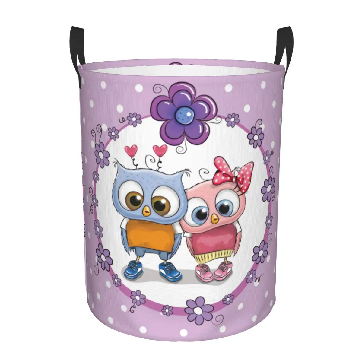 Kawaii Couple Cartoon Owl Laundry Hamper Large Clothes Storage Basket Animal Toy Bin Organizer for Kids