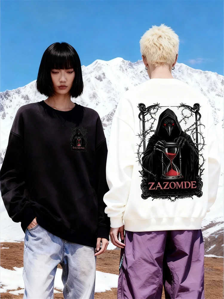 ZAZOMDE Steampunk القوطية للجنسين البلوز خمر الميكانيكية الغراب عقارب الساعة والعتاد طباعة مزيج القطن Crewneck الخريف الشتاء