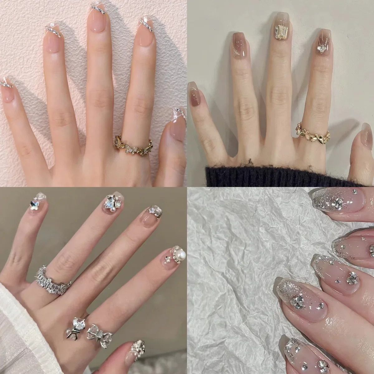 Brillo en polvo, perla de diamantes de imitación, cristal japonés coreano, uñas postizas cuadradas cortas, arte, abalorio para uñas postizas, punta, prensa en uñas, manicura