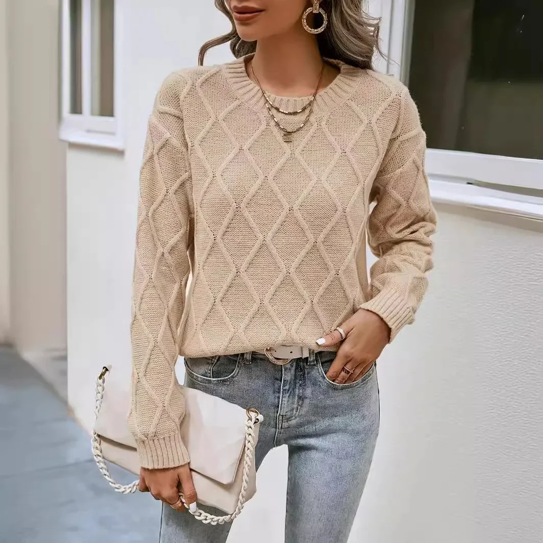 

Sweaters Knit Women Plaid Full Sleeve Thick Pullovers Straight Casual Splice Jumpers Outwear Elegant Lady Autumn Winter