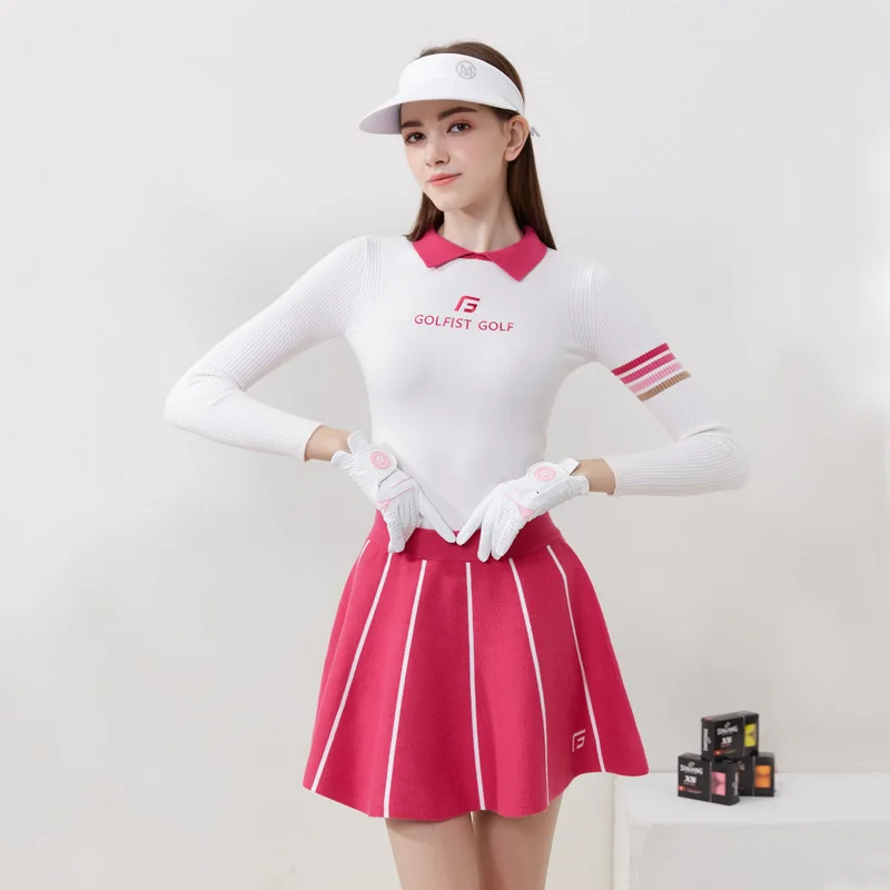 Golf Women's Spring Autumn and Winter Clothing Thin Knitted Set Sweater Short Skirt Skirt Skirt Skirt Comfortable Half Skirt New