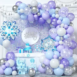 Frozen Balloon Arch Set, 117 Pieces Frozen Party Decoration, Purple Blue White Metallic Silver Latex Balloon Snowflake Aluminum Foil for Christmas Winter Wonderland Princess Birthday Baby Shower Party Supplies