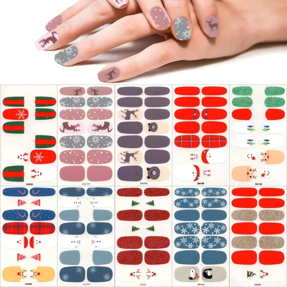 

14pcs Artificial Nail Art Stickers Plain Sticker DIY Christmas Press on Nails Stickers Women Salon Nail Art Sticker Finished