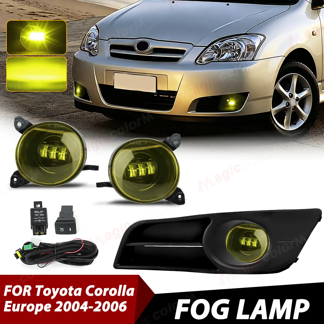 

Светодиодные противотуманные фары для Toyota Corolla 2004-2006 (европейская версия) с ДХО, накладками на решетку и проводкой