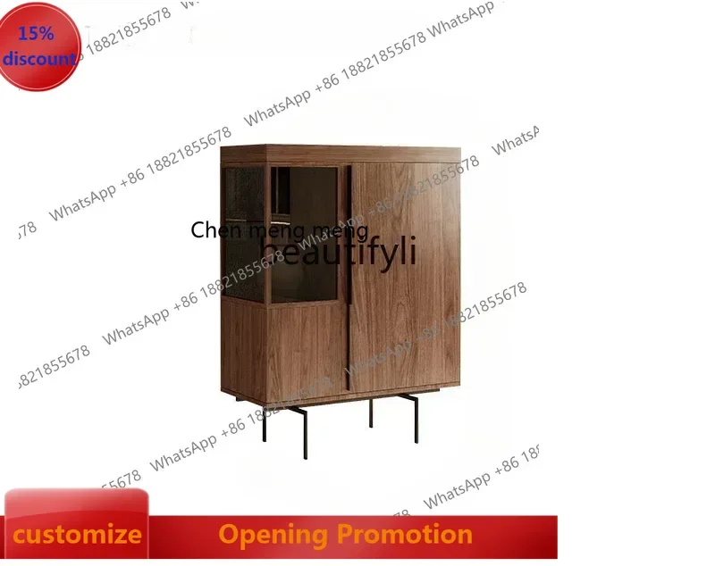 smt7486 lt Italian minimalist walnut wine cabinet light luxury dining side cabinet living room wall storage cabinet ss 7486