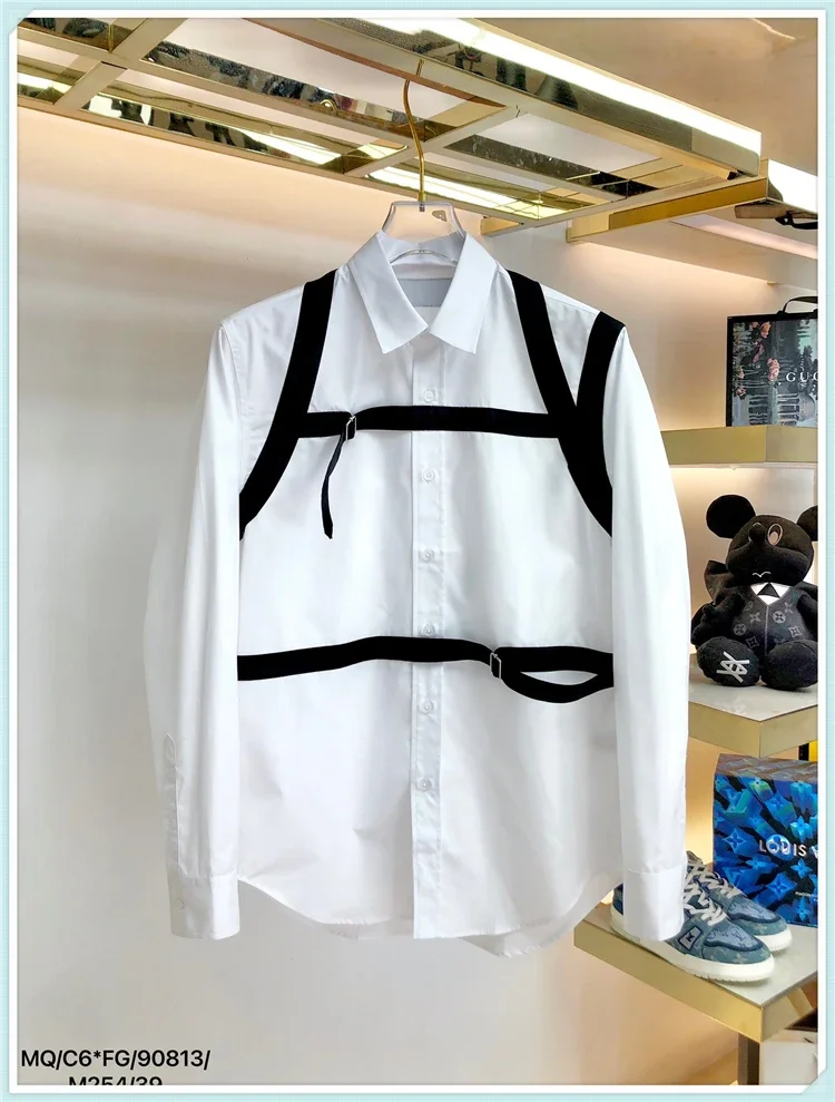 

S-6XL 2024 New Men Women's Clothing Hair Stylist Original Catwalk Long Sleeve Contrast Ribbon Shirt Plus Size Singer Costumes