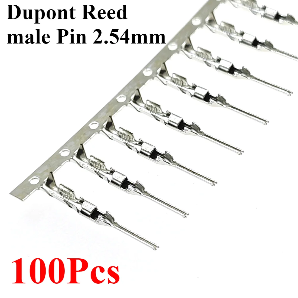 

100Pcs 2.54mm Male Pins Long Dupont Head Reed/plug Crimp Pin Jumper Terminal Connector