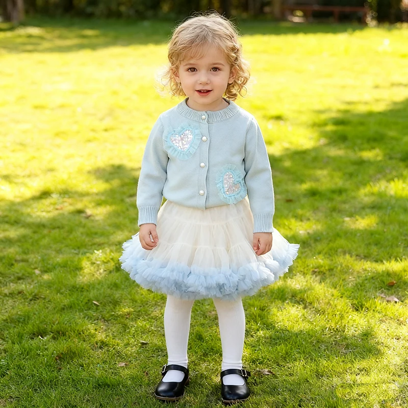 2026 New Spring Kids Knitted Clothes Set 2-6Yrs Baby Girl Knitted Clothes Suit Long Sleeved Knitted Cardigan+Short Skirt