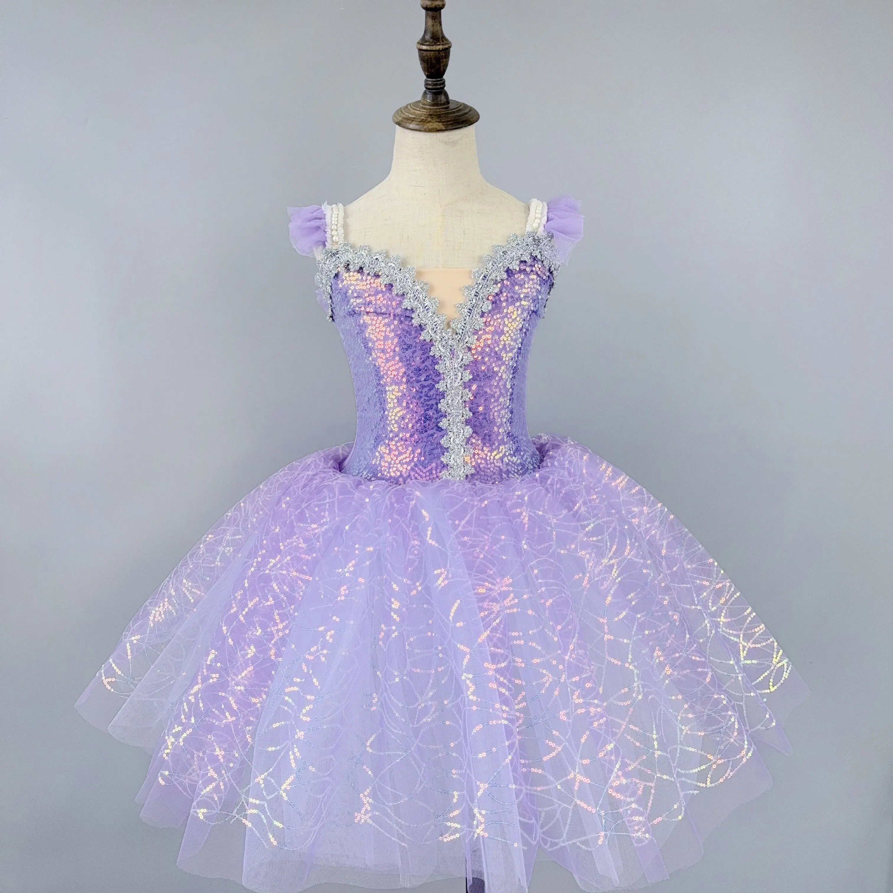 Blaues Ballett-Auftritts-Tutu-Kleid Mädchen Tanzkleidung Outfit Kinder Bühnenkleidung Modische Ballettkleider Prinzessin Vestido Kinder – Detail 9