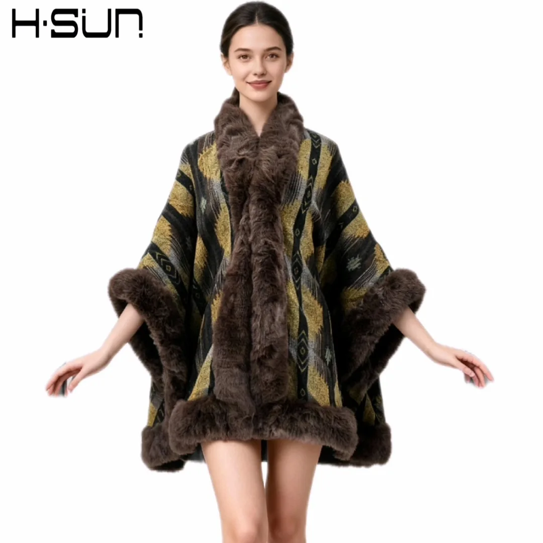 Fashion Full Handcraft Trim Rabbit Fur Coat Cape Women Double Layer Knit Cardigan Faux Fur Shawl Cloak Fall Winter Wraps Wh52