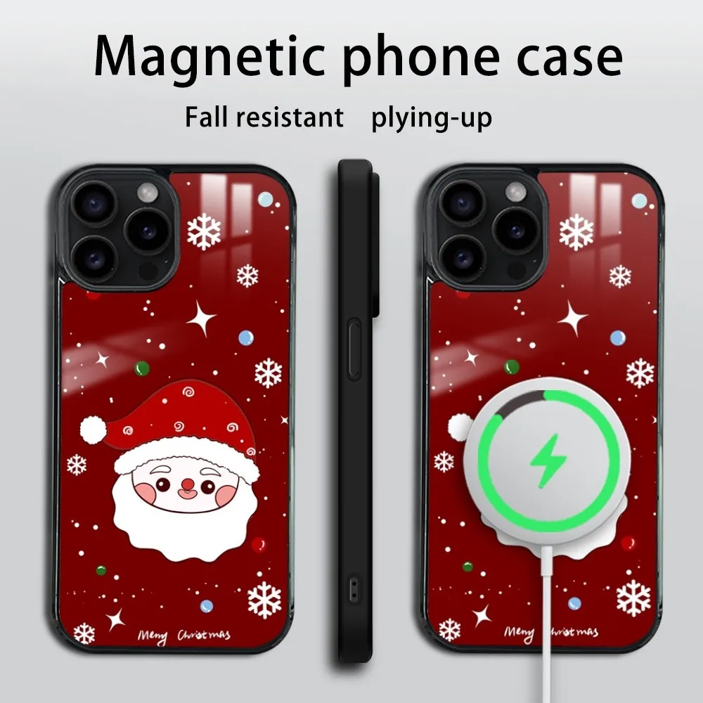 Merry Christmas New Year theme Phone Case For iPhone 16 15 14 13 12 11 Pro Max Plus Mini Magsafe Mirror Wireless Magnetic Cover