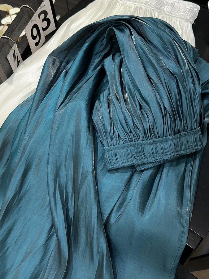 

Lustrous Pearlescent Chiffon Pleated Skirt High Waist Casual Sle Vintage High Waist Pleated Skirt Polyester Fabric