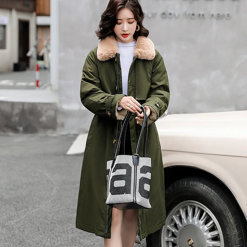 2022 Thick Lamb Wool Down Jacket Women Winter Fur Collar Long Parka Coat Korean Fashion Warm Cotton Outwear Female Slim Trench