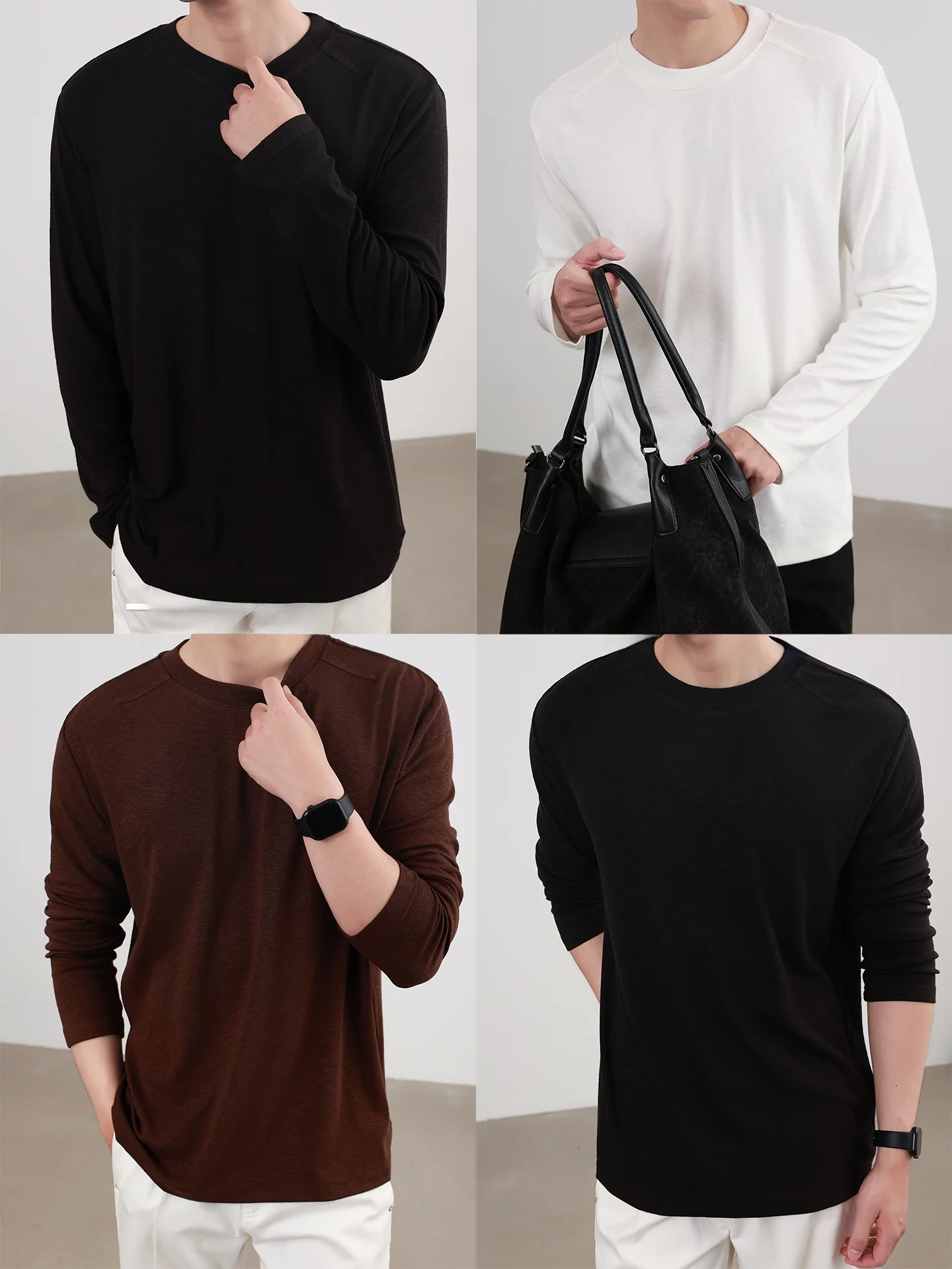 Cloud Soft Long Sleeve Men's T-shirt Four Fiber Blend Basic Versatile Base Layer Top Skin-friendly Breathable Casual Style