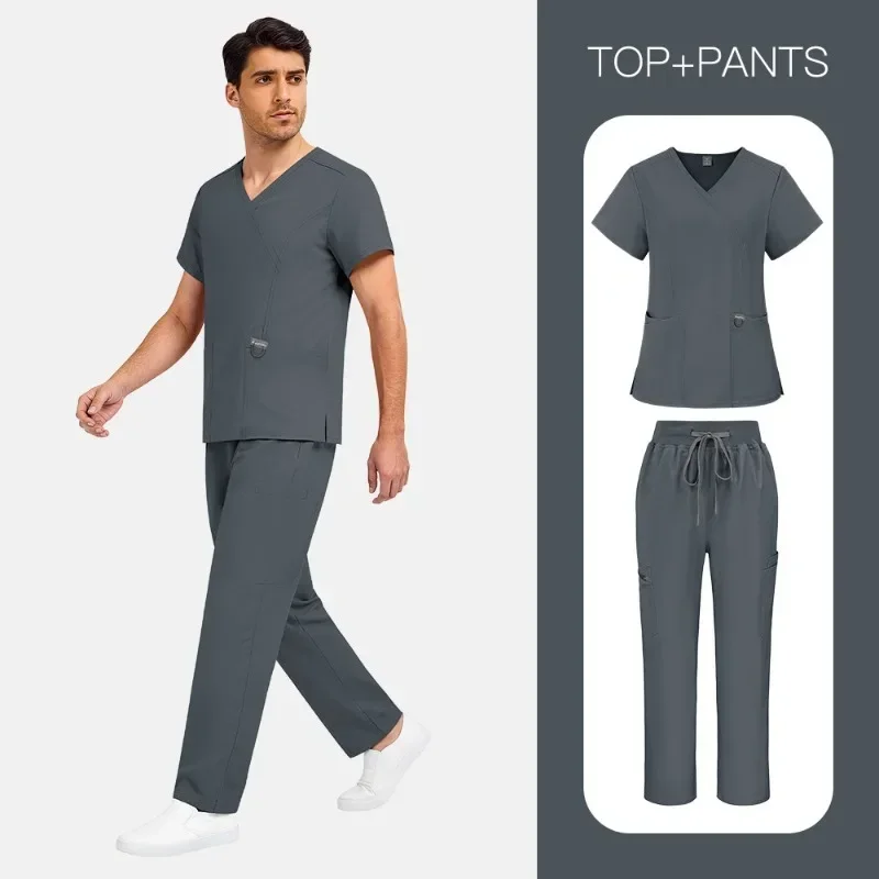 New Loose Fit Scrub Set Solid Color Workwear Custom Embroidery for Clinic Beauty Salon Hospital