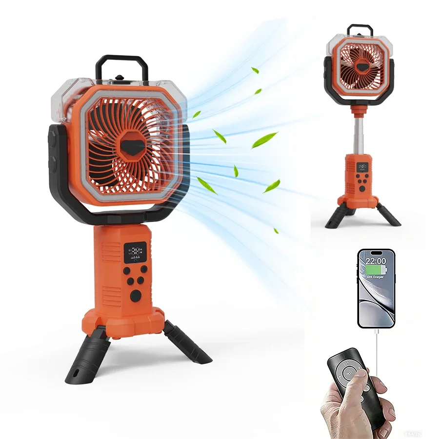 Oscillating Hanging Ceiling Fan Solar Mist Spray Remote Control Smart Digital Display Quiet Strong Wind Cooling Air Tripod