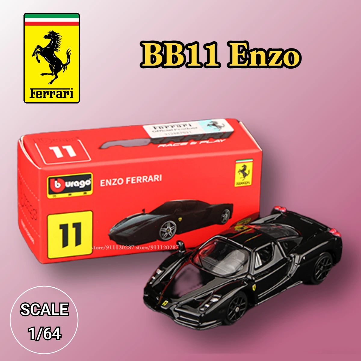 Bburago 1/64 Ferrari Mini Car Model, BB11 Enzo Scale LeFarrari F40 F50 458 488 GTB Spider Diecast Miniature Art Replica Toy