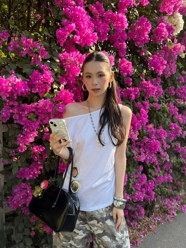 

MMFI2026 Летняя корейская плиссированная асимметричная футболка с коротким рукавом для женщин, универсальный повседневный топ, стройнящий фигуру, модный