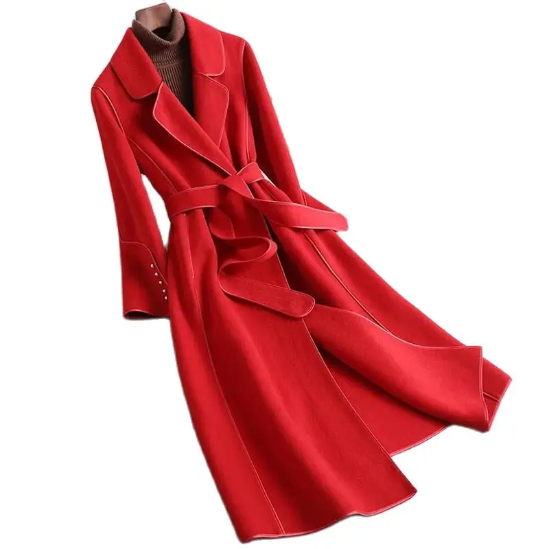 high quality Wool Coat 2022 Female Autumn Winter Solid Color Korean Slim Thin Woolen Coat Women Mid-length Woolen Coat A679