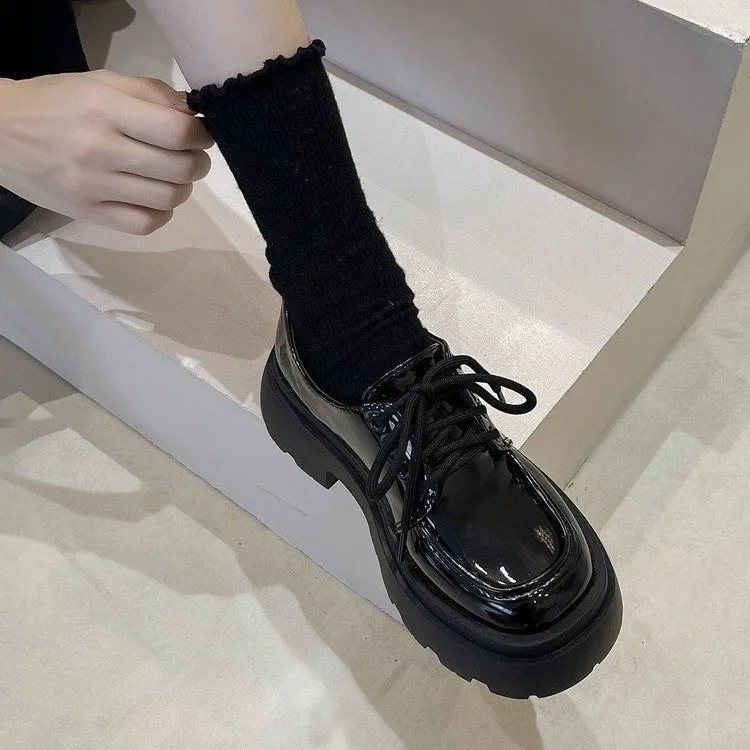 

Spring 2026 Women's Fashion Thick Heel Boosting Small Leather Shoes Casual Style Knot Mary Janes Shoes Deep Mouth PU