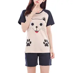 2 Pieces Set Summer Pyjamas Women's Cute Cartoon Nightwear Ladies Sleepwear Suit Short Sleeved Oversized Round Neck Sleepwear