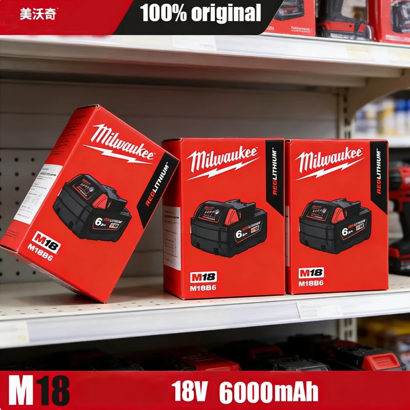 Batterie haute performance Milwaukee M18 6.0Ah 18V au lithium-ion rechargeable pour outils électriques sans fil Milwaukee M18, 100% neuve