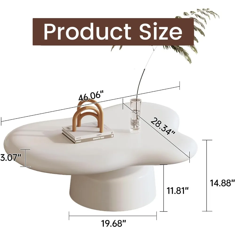 Cloud Coffee Table for Living Room, Cream Free Shape Side Table, Round Corner Center Table,Funky Low End Table for Bedroom,