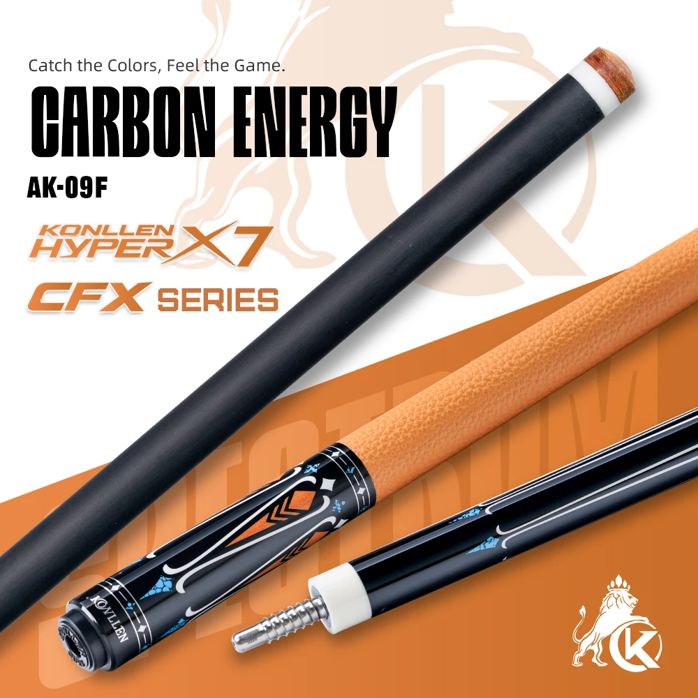 

KONLLEN Carbon Fiber Pool Cue 2.0 Series, 58-inch Low Deflection Billiard Stick for Adults with 12.5mm Tip and Pro Taper Shaft