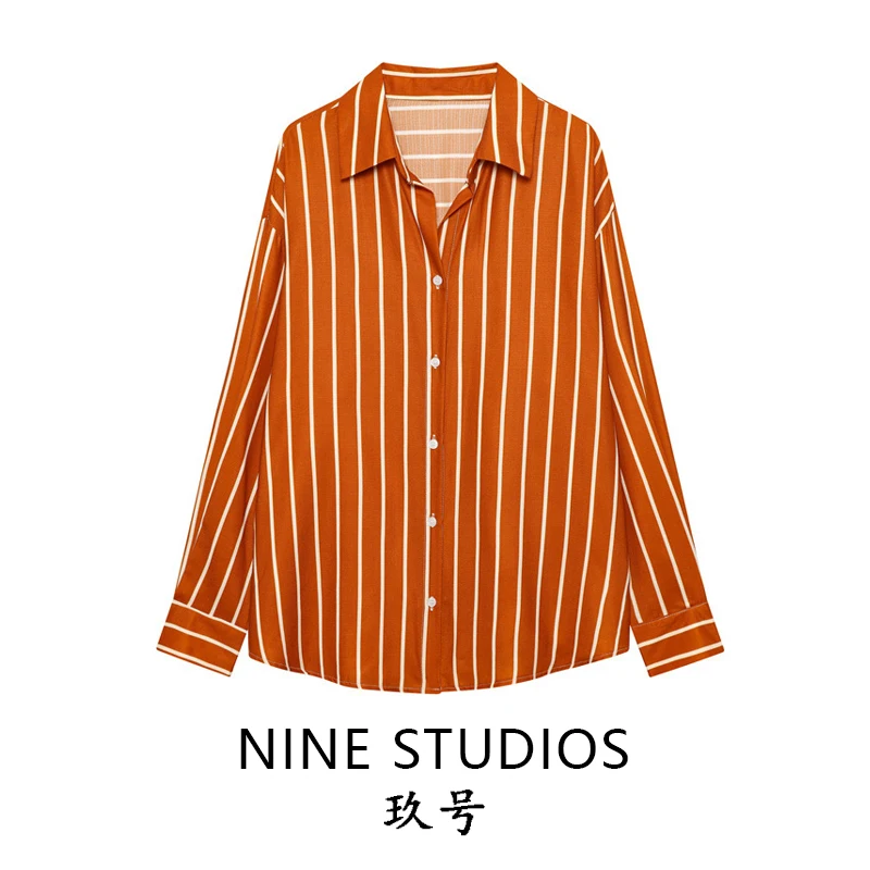 

Модная полосатая свободная женская рубашка с длинными рукавами, универсальный повседневный топ, дышащий летний топ из смеси хлопка и полиэстера