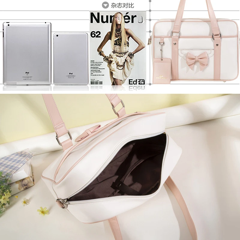 Japan Style Kawaii Girls Bow JK Crossbody Shoulder Bags High School Student Uniform PU Messenger Tote Bag Cute Laptop Handbags