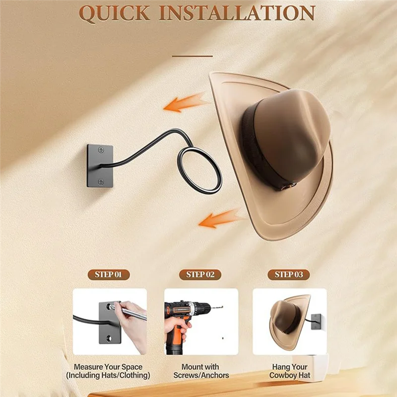 ที่แขวนหมวกคาวบอย ABGR สำหรับติดผนัง, ชุด 4 ชิ้น สำหรับแขวนหมวกโลหะติดผนัง, ตะขอแขวนหมวกสไตล์คาวบอยตะวันตกแบบเรียบง่าย