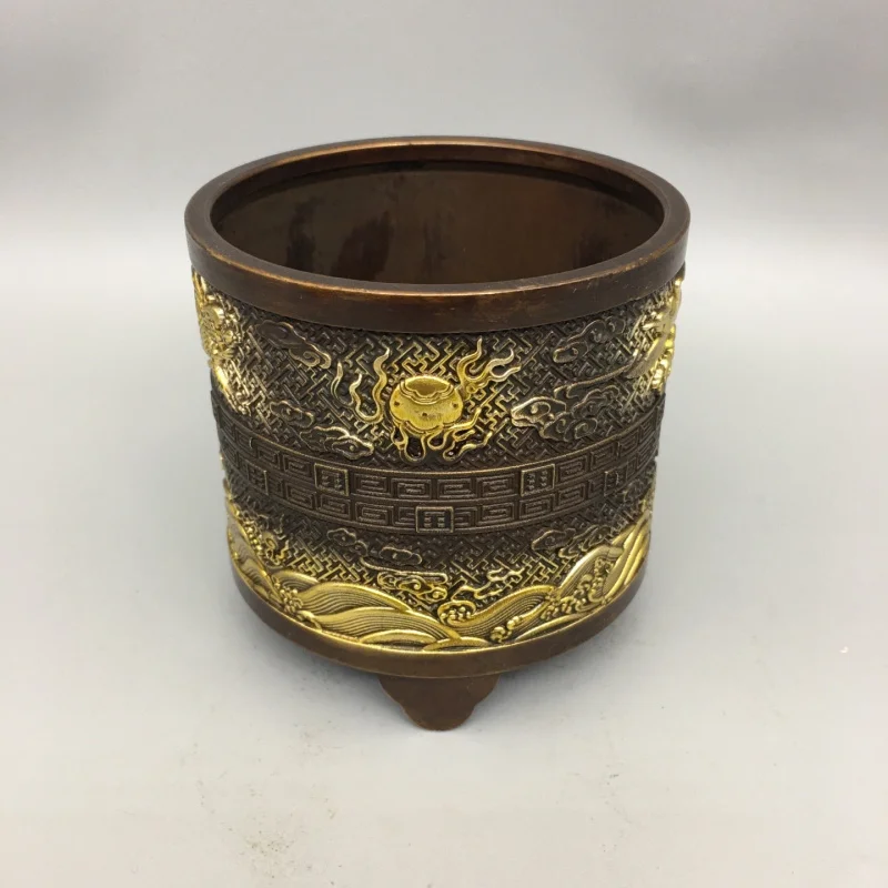 

Antique Bronzeware Collection: Dragon and Phoenix , Exquisite Craftsmanship, Rich Patina, Pen Holder Craftwork