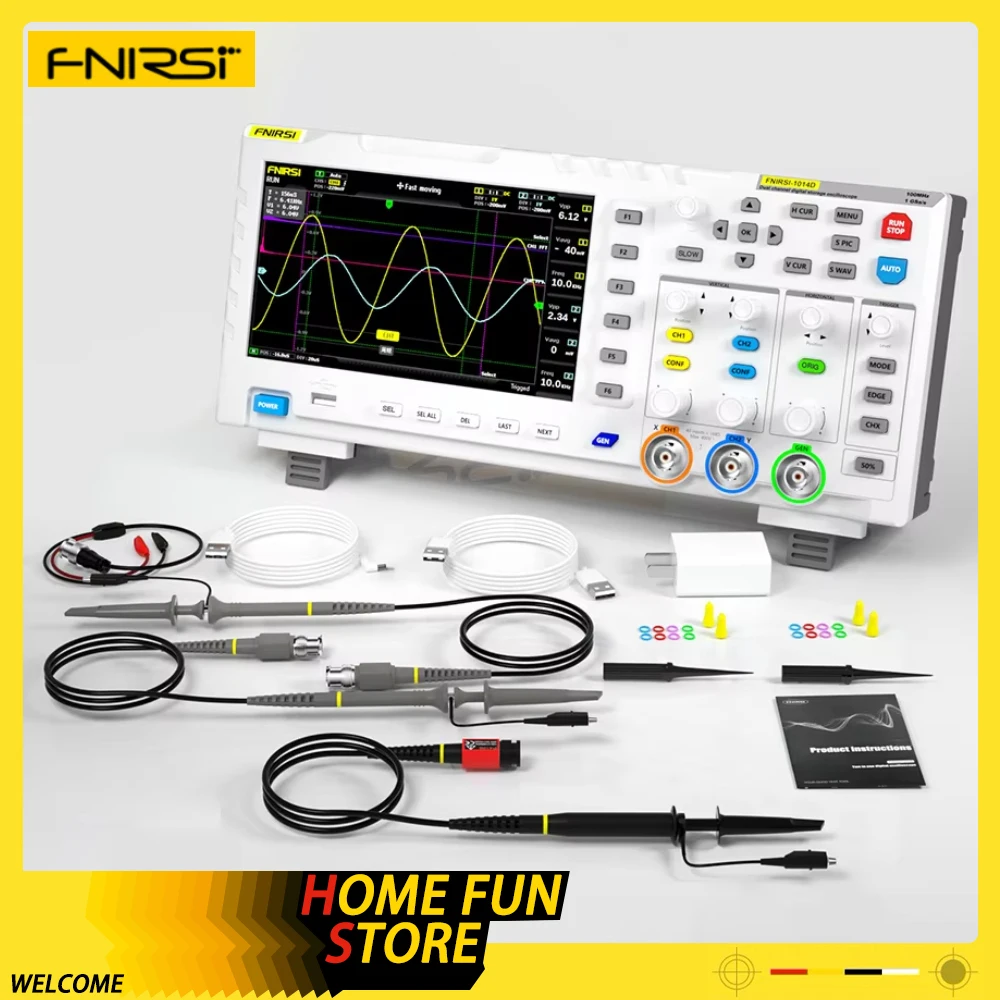 Fnirsi 1014d Digital Oscilloscope 2 In 1 Dual Channel Input Signal Generator 100mhz*2 Analog Bandwidth 1gsa/S Sampling Rate