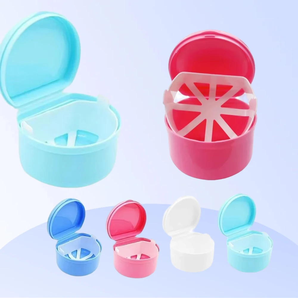 

Dentist Denture Box Care Bath Box Cleaning False Teeth Storage Box Tooth Case Oral Retainer Case with Hanging Net Container