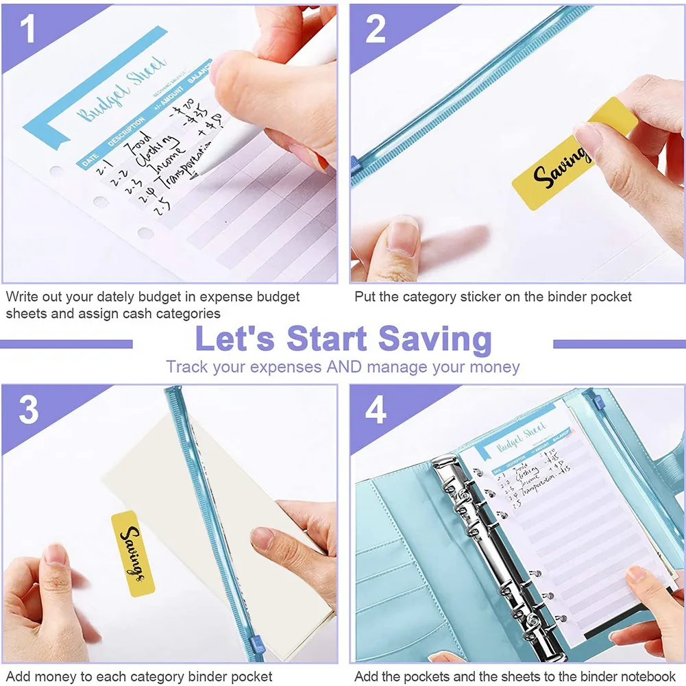 Money Organizer for Cash, Orçamento Binder com Envelopes, A6