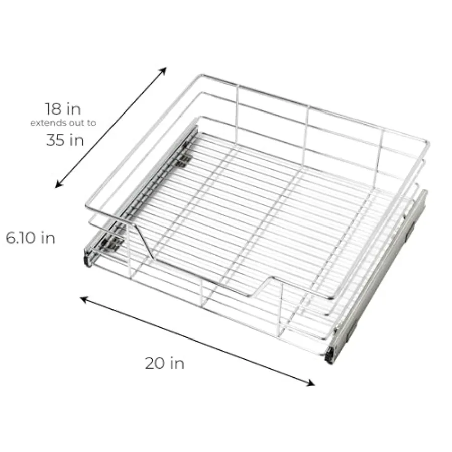1-Tier Shelf Pull-Out Cabinet Organizer - Extra Large Tall - Roll-Out Extendable Sliding Drawer - Steel Metal - Kitchen 20 Inch