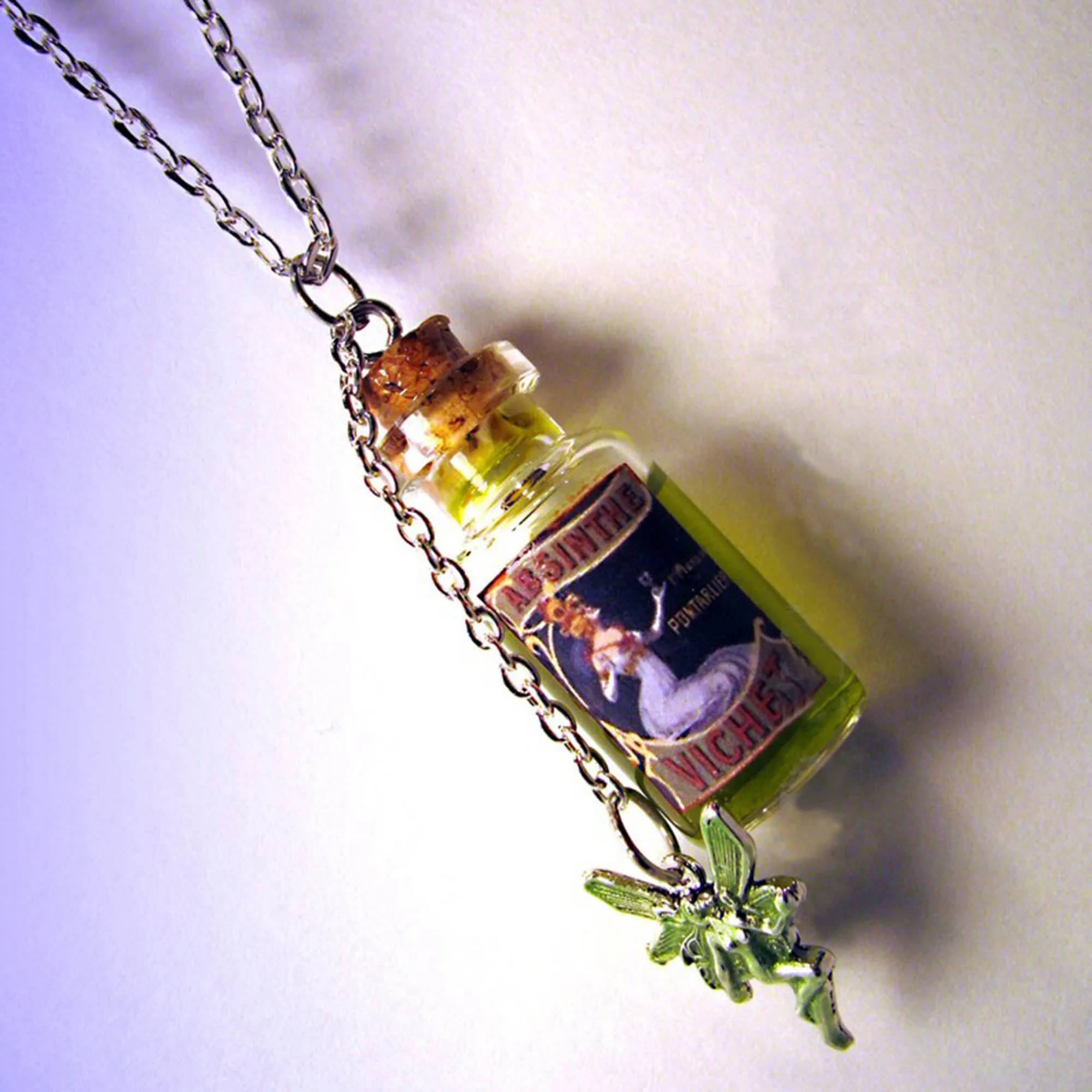 Absinthe Jewelry Antique Absinthe Glass Bottle Necklace Green Fairy Charm Potion Vial Absinthe Fairy Necklace Charm Halloween