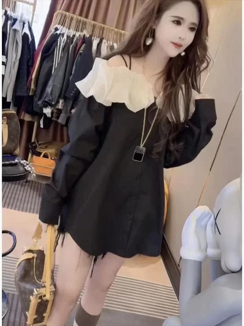 

2024 Camisas De Mujer Temperament Lady Tops Blouse for Women Long Sleeve Slash Neck Sexy Shirts Loose Fashion Ruffles Blouses