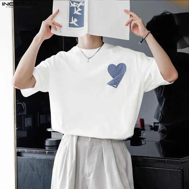 

INCERUN Men T Shirt Patchwork O-neck Short Sleeve Casual Male Tee Tops Loose Summer Korean Style Streetwear Men Clothing S-5XL