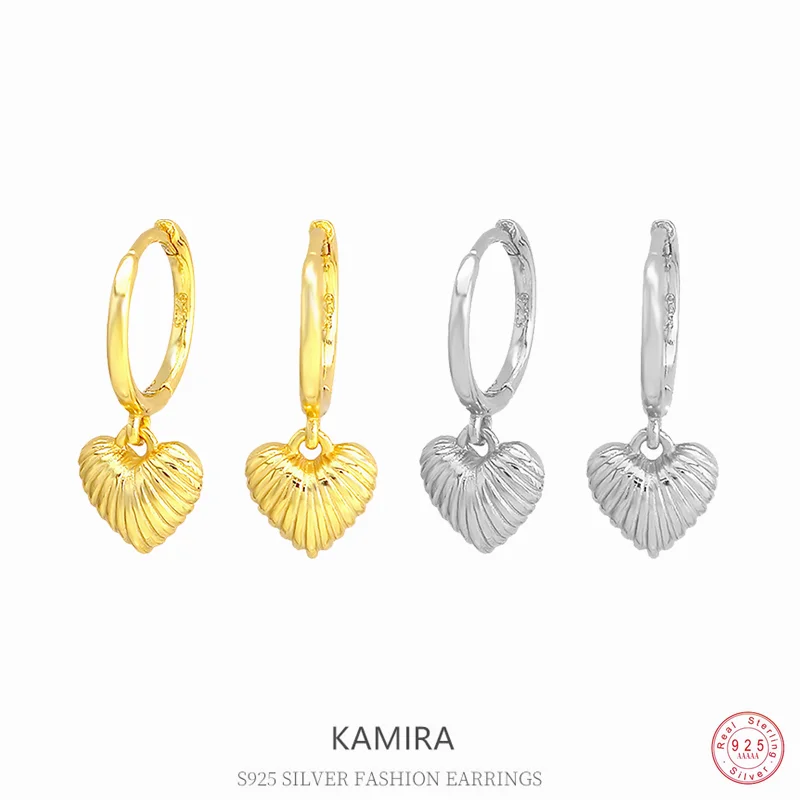 KAMIRA 925 Sterling Silver Vintage Summer Love Shell Dangle Earrings for Women Party Exquisite Fashion Jewelry Striped Earrings