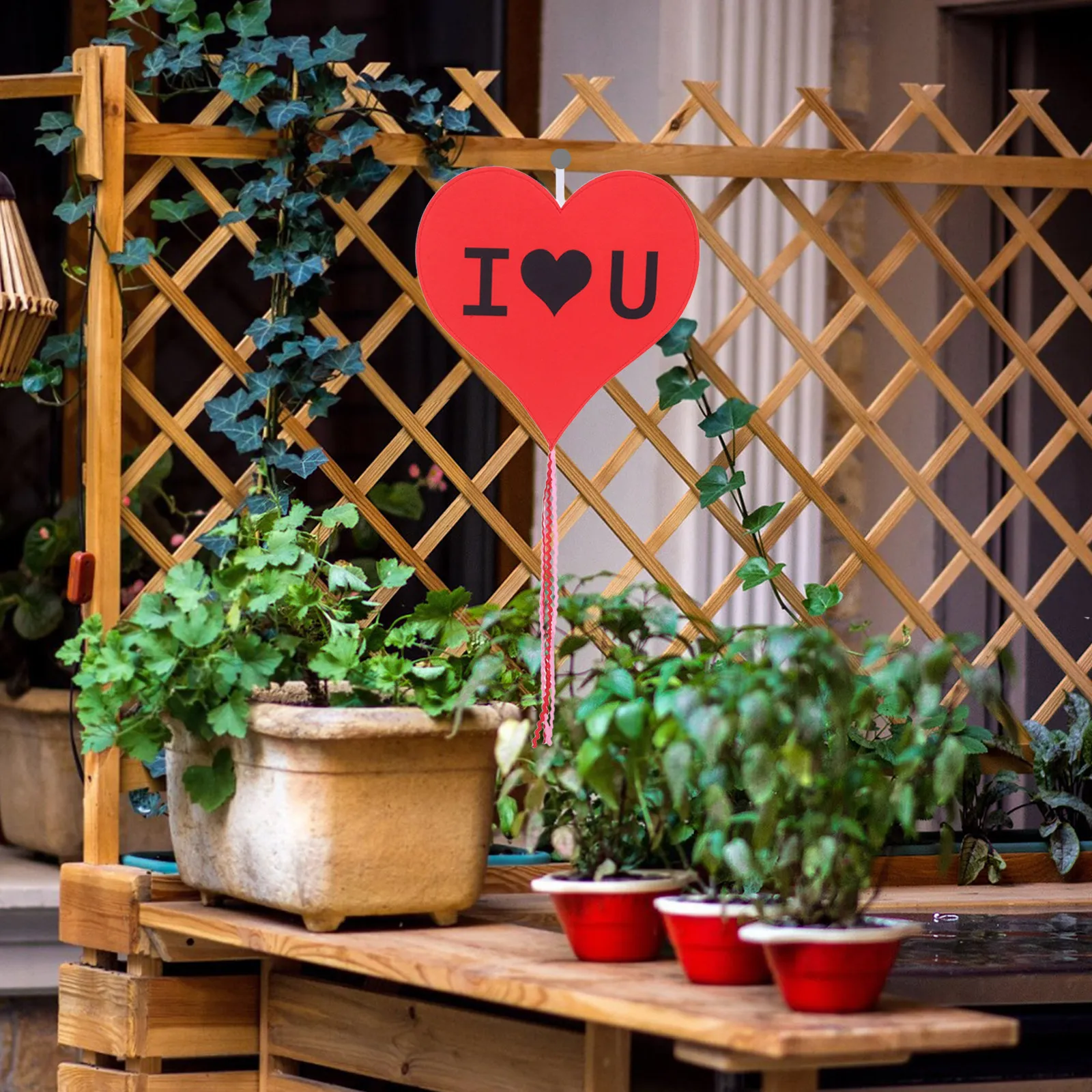 Valentines Day Heart Shape Garden Flag Tassel I Love U Red Double Sided Printed Yard Flag Outdoor Party Spring Courtyard Decor
