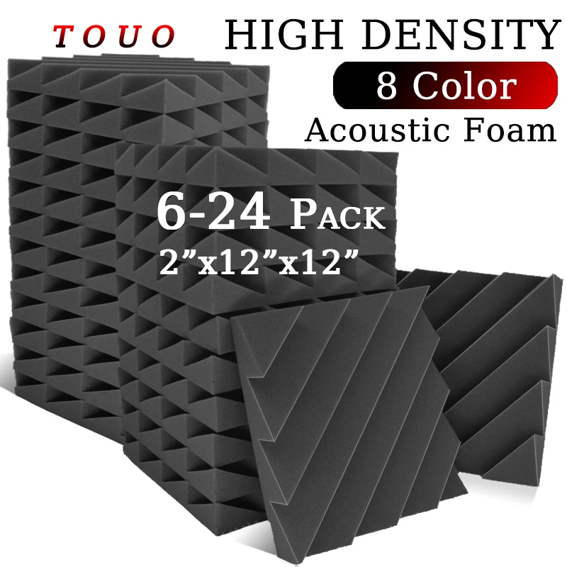 

TOUO Acoustic Foam 6/12/24 Pcs Wall Soundproofing High Density Sound Absorbing Material Diamond groove Sound Foam Ktv Insulation