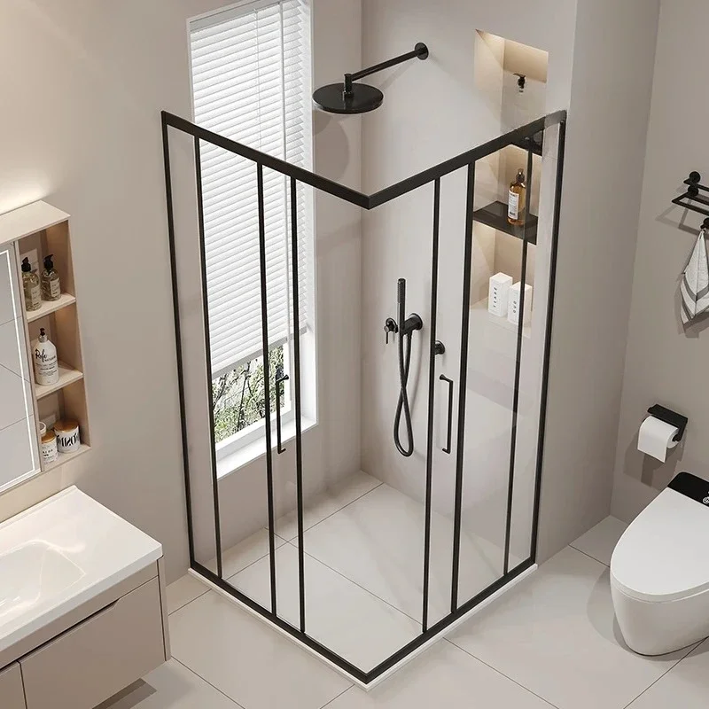 Right angle extremely narrow glass door simple partition bathroom shower room household bath screen L type double door