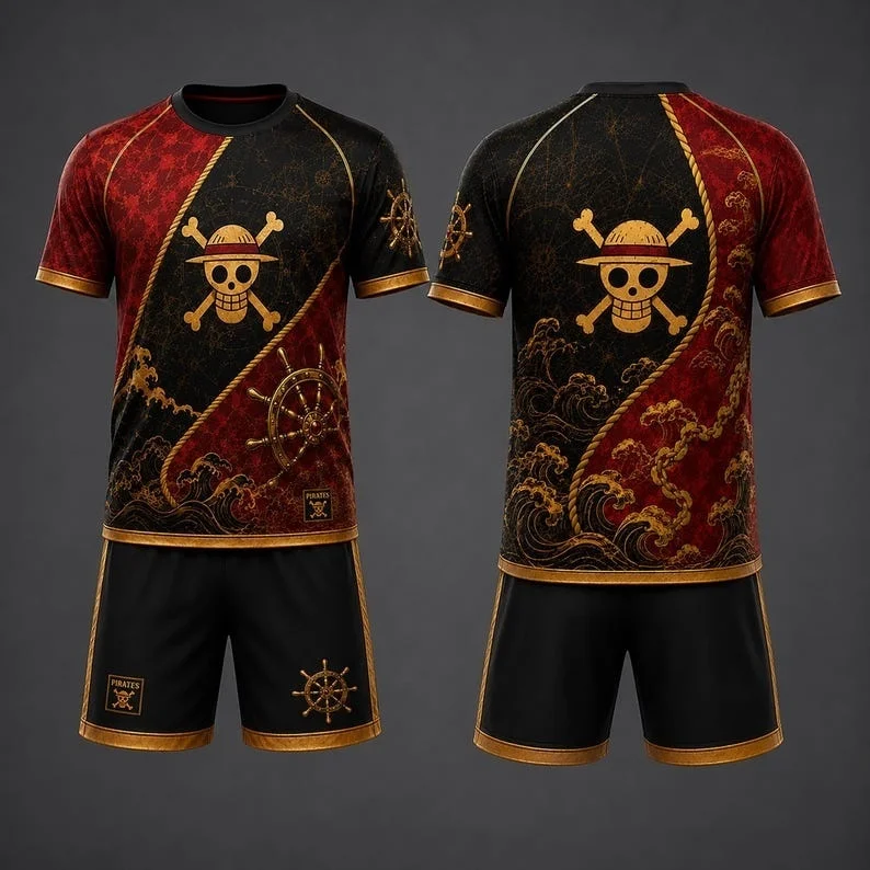 Special Edition Anime Luffy Summer Adult and Children's Football Shirt T-shirt Shorts Breathable Quick Drying Parent Child Wear