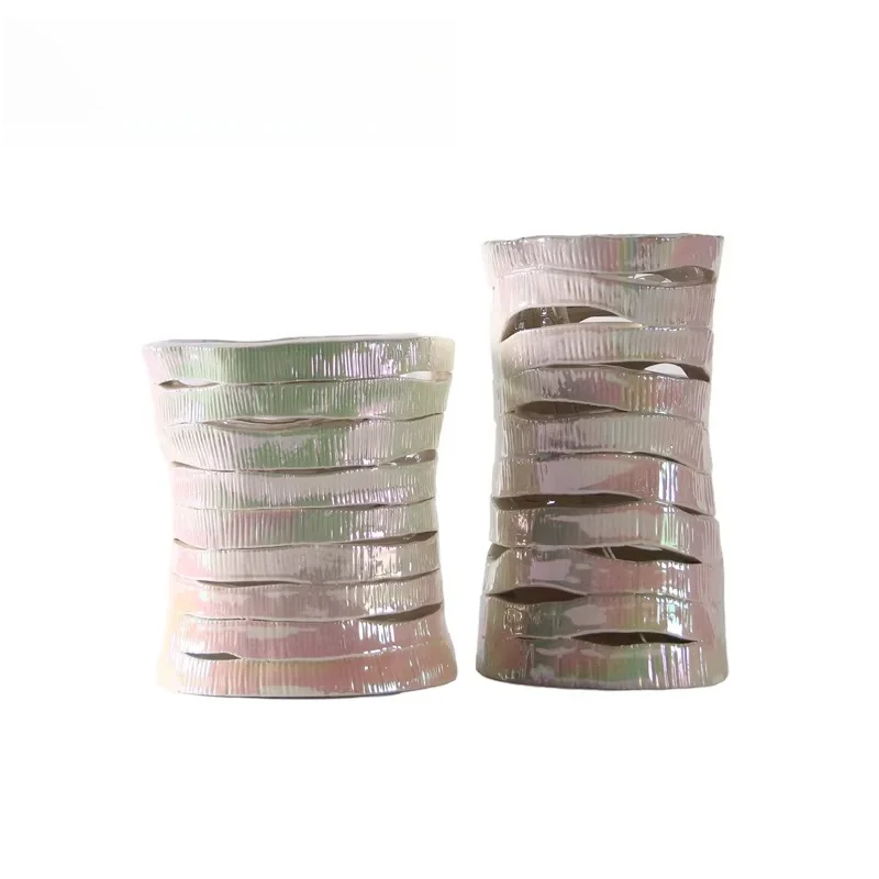 Light luxury creative hollow colorful ceramic flower ornament model house vase soft decoration