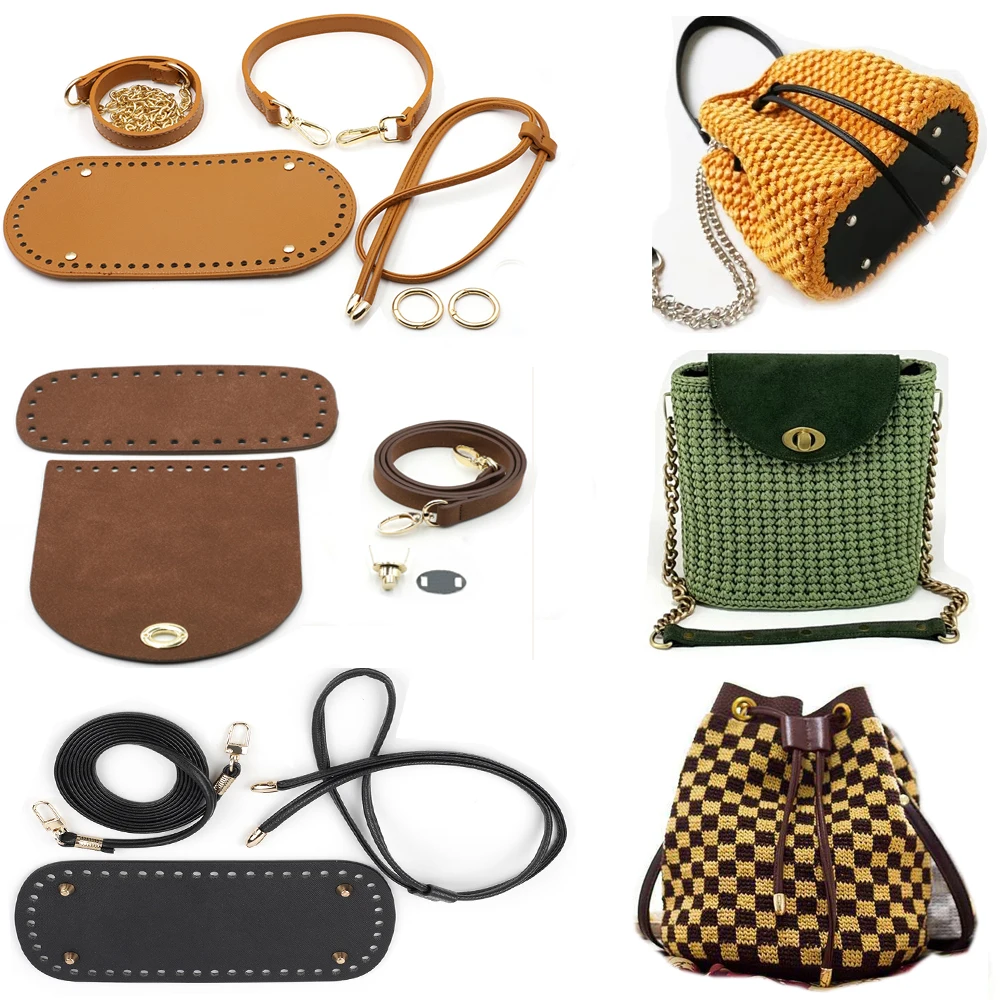 1Set Handmade DIY Bag Bottom Flap Cover Shoulder Straps Leather Handle for Handbag Crochet Knitting Crossbody Making Accessories