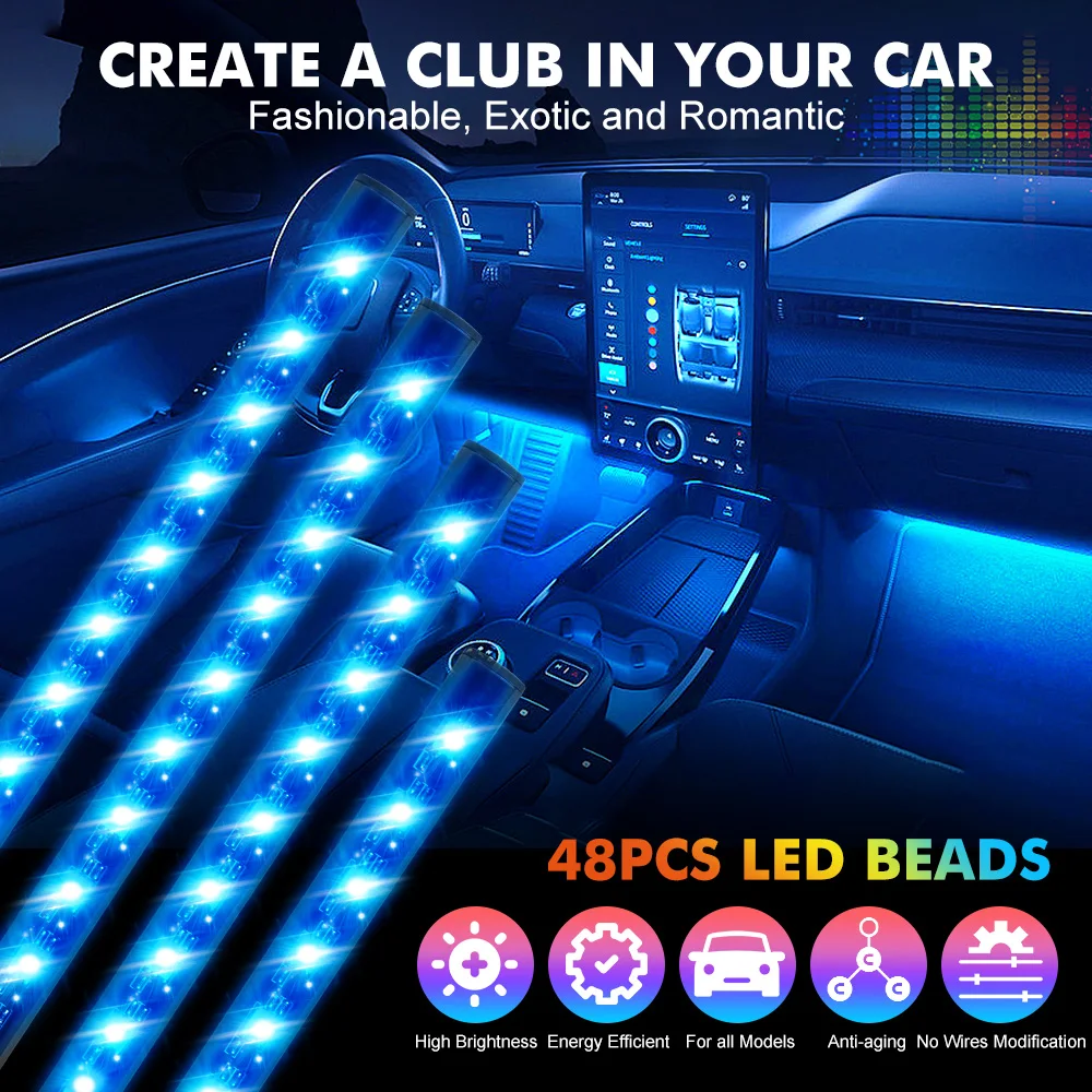 Neon 36 48 72 Car Interior Ambient LED Strip Lights Flexible Multi-color Remote Control USB/Cig Plug Ambient Car Decoration Lamp