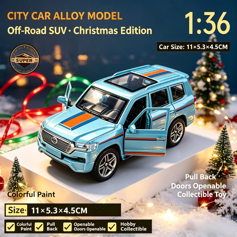 1:36 4X4 Off-Road SUV Alloy Car Model, Diecast Pull Back Metal Replica, Openable Doors, Rugged Terrain Styling For Hobby Desktop