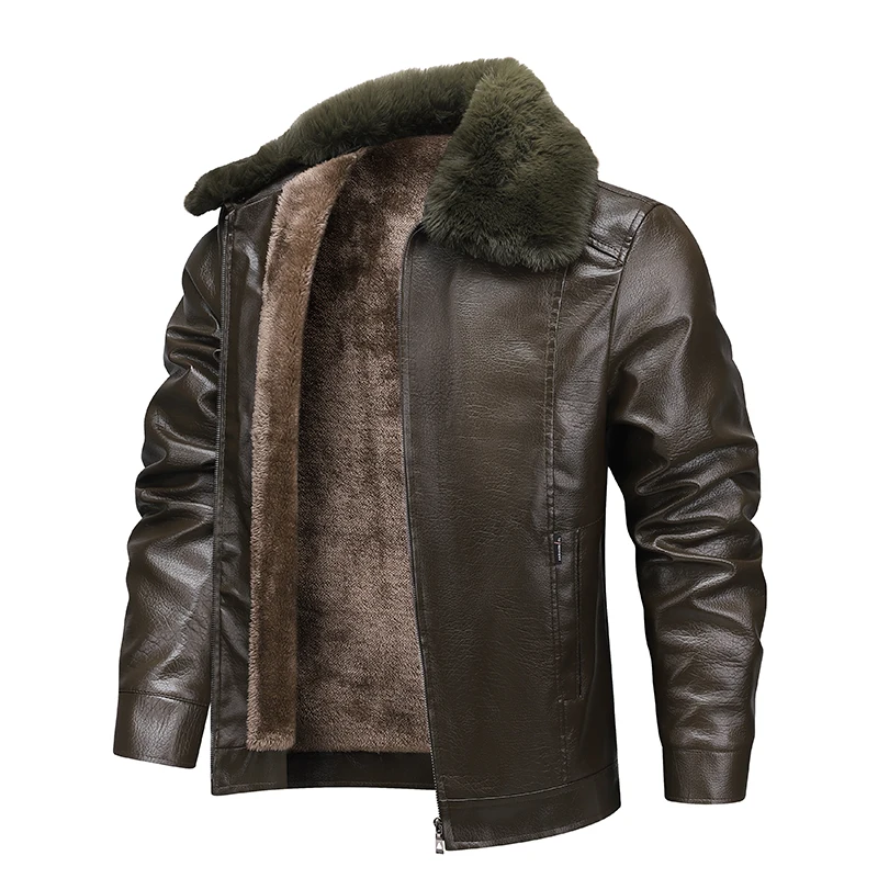 

Winter Men Fleece Motor Biker Leather Jacket Man Lapel Thick Outwear Leather Coat Man Vintage Formal Fashion Leather Windbreaker